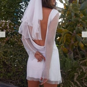 12th Tribe Anna White Rhinestone Mesh Mini Dress